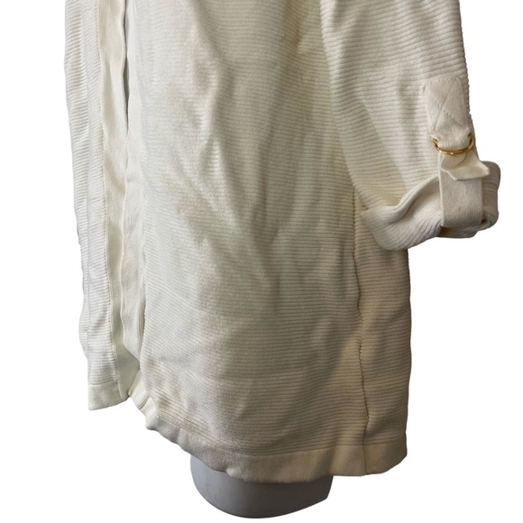 CHICO'S Ribbed Off White Ivory Open Style Cardigan Knit Sweater Cotton Blend  1 - Picture 9 of 16
